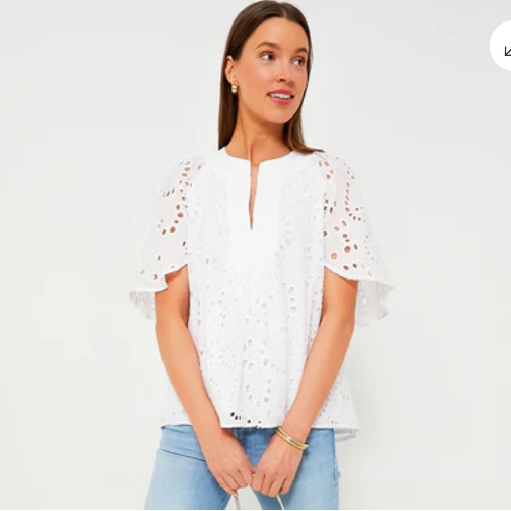 Tuckernuck White Eyelet Finley Flutter Sleeve Shirt - Picture 6 of 9